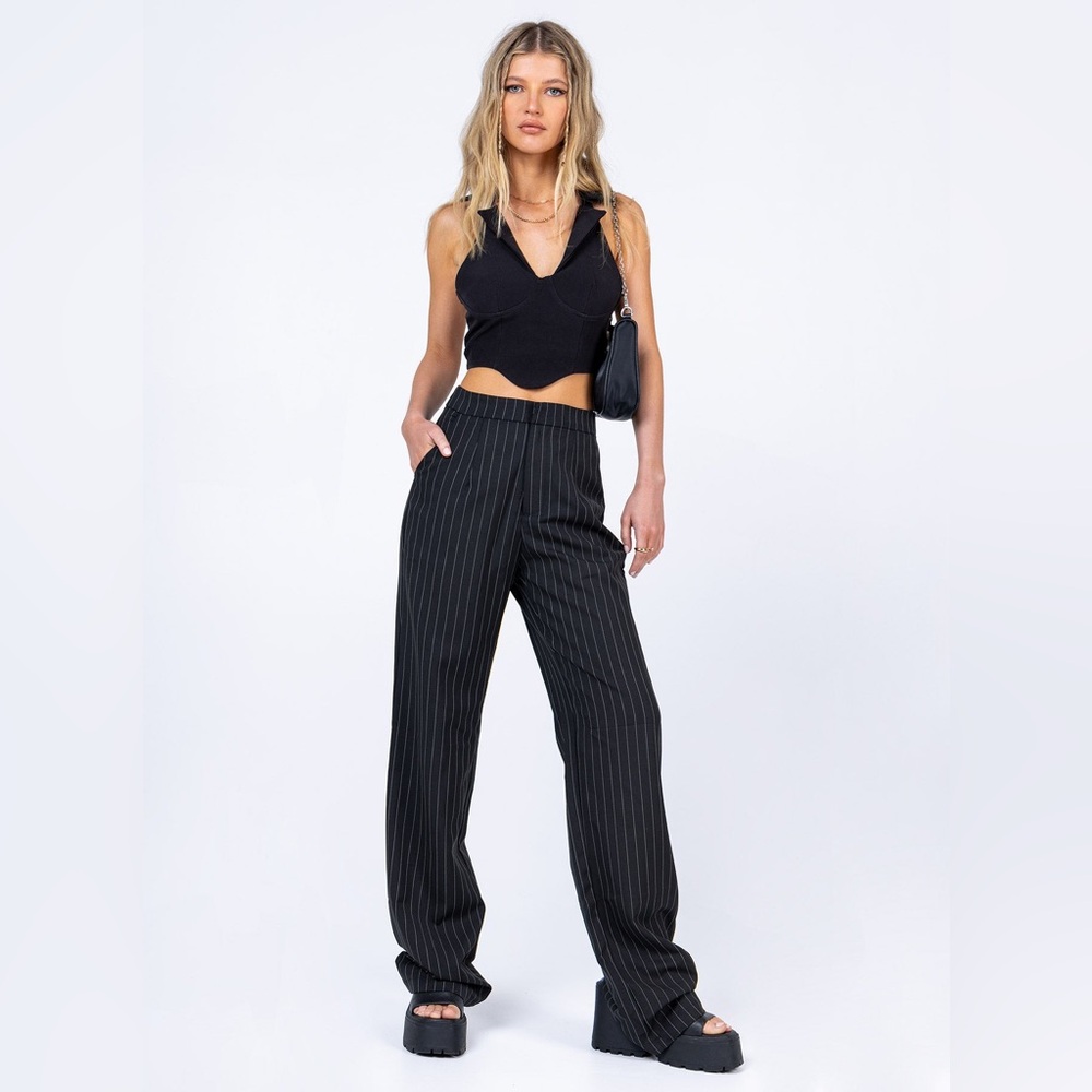 Princess Polly Black Pinstripe Women's Trousers Ramone Pants Black size 0